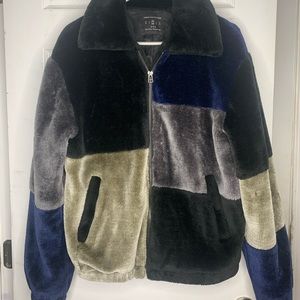 Colorblock faux fur bomber jacket!